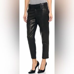 Alice + Olivia Anders Leather Combo Pants Black Lamb Leather Trim Size 8